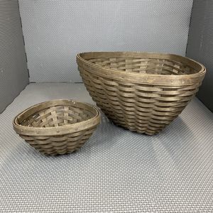 Longaberger Basket Chip Dip Set Triangle Shaped Dark Brown Hand Woven Serving